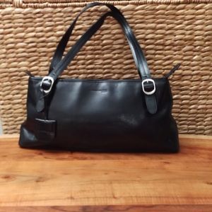 Kenneth Cole Black Leather Trapezium Tote Handbag